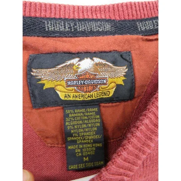 Harley-Davidson Sweater Womens‎ Medium Red V Neck Ramie Cotton Blend Pullover - Picture 4 of 8